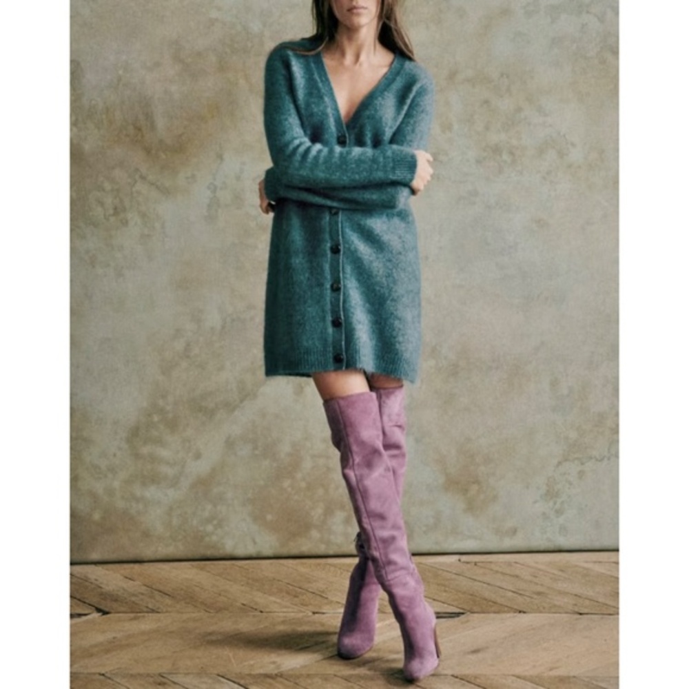 Last Chance! NWOT Sezane Junie Mohair Wool Blend Cardigan Dress Teal Green XS